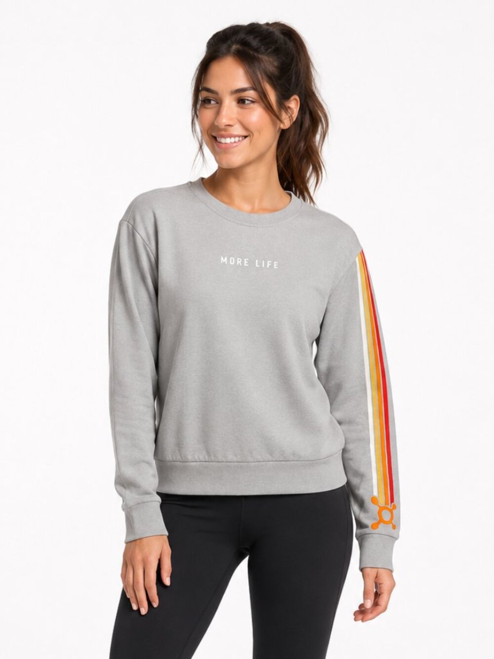 Orangetheory More Life Gray Striped Sleeve Crewneck Pullover Women’s L